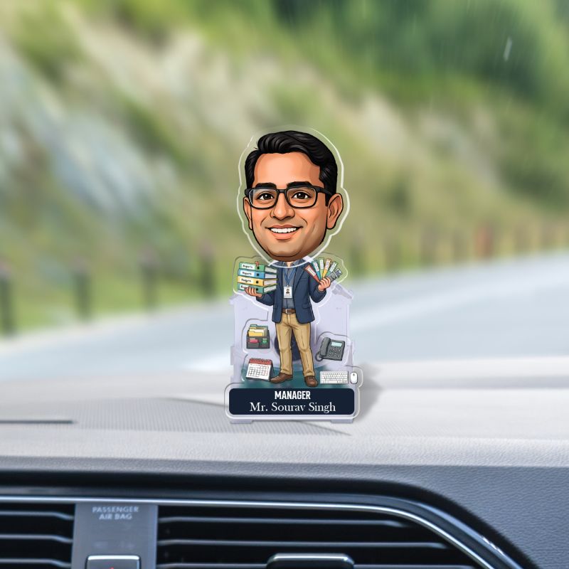 Personalized Office Manager Bobblehead Caricature Table Decor for Office Managers, Team Leads & Corporate Professionals  Gifts for Manager  Battery Powered Moving Head Feature